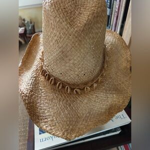 Coastal Natural Boho Straw Sun Hat with shell brim band